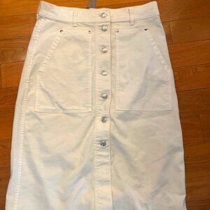 NWT J. Crew Point Sur Off-White Denim Button-Down Midi Skirt Size 10
